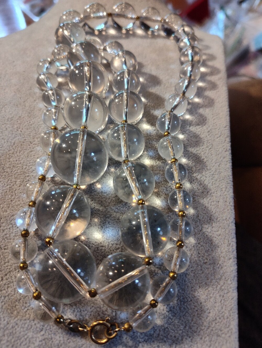 Circa 1980s Lucite "Pool Of Light" Long Bead Necklace - 32", Largest Bead 1"